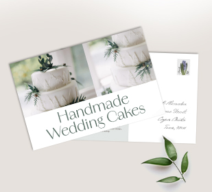 front of and back of postcards on table